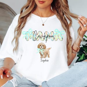 Custom Cavapoo Paint Brushed Letter Dog Mama Bows T-Shirt, Custom Name Cavapoo Preppy Summer Color Letter Dog Mama Tee, Cavapoo Dog Mom Gift