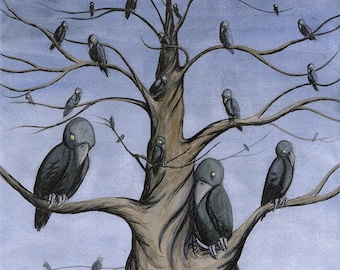 Mafia - Fine Art Print. A murder of crows watching from tree branches. Wall art print decor for home or office.