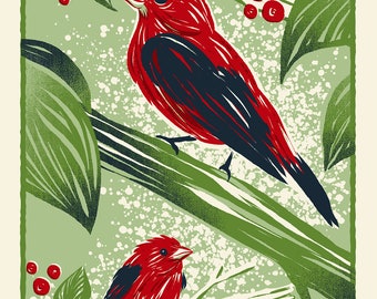 Scarlet Tanager - Screenprinted Art Print