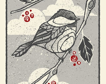 Chickadee - Screenprinted Art Print