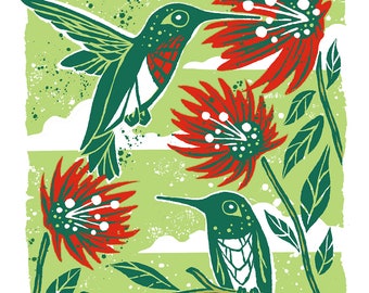 Hummingbirds - Screenprinted Art Print