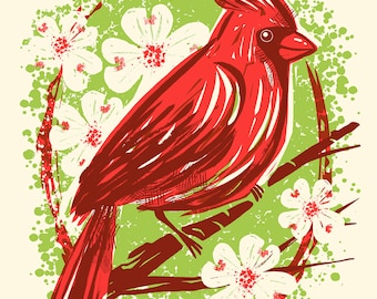 Male Cardinal - Screenprinted Art Print