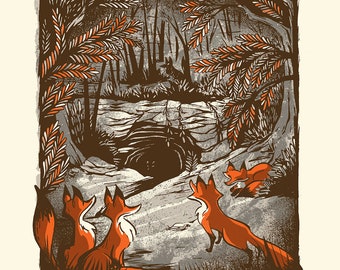 Fox Pack - Screenprinted Art Print