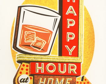 Happy Hour at Home - Screenprinted Art Print