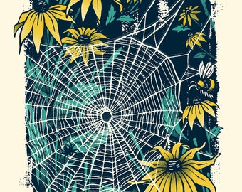 Web in Front: Black-eyed Susans - Screenprinted Art Print