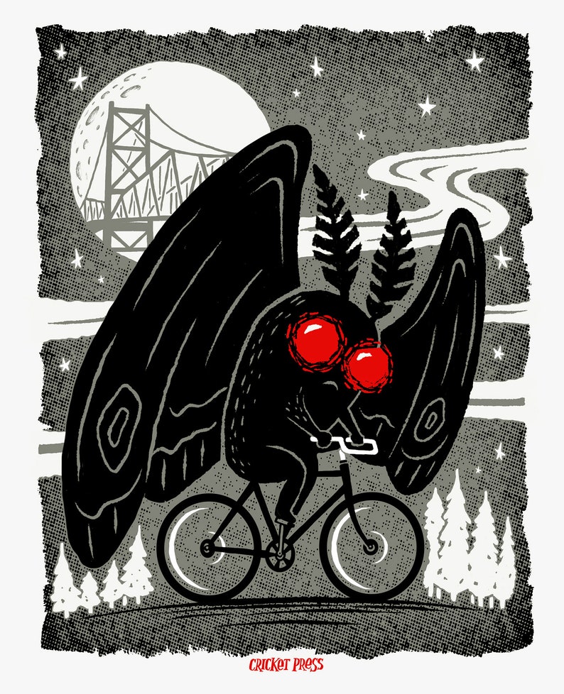 Mothman Rides a Bike Screenprinted Art Print image 1