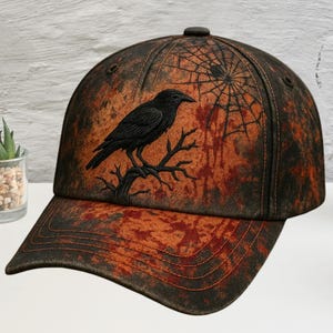 Crow Halloween Printed Cap, Spooky Raven Hat, Gothic Horror Baseball Cap, Creepy Bird Costume Accessory For Men Women