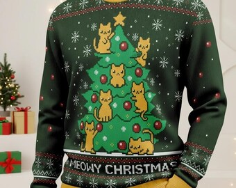 Pull Moche Chat Noir Amusant What? Poussant L'arbre De Noël Sweat à Capuche