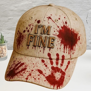 I&#39;m Fine Halloween Embroidered And Printed Cap, Funny Spooky Season Hat, Scary Horror Fan Classic Cap, Horror Halloween Baseball Cap