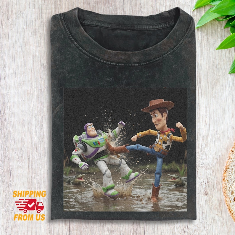 Woody Kicking Buzz Comfort Colors Tshirt, Funny Toy Story Meme Shirt, Gift For Cartoon Fan