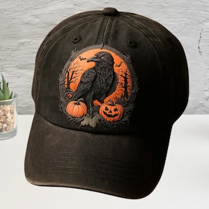 Crow Halloween Printed Cap, Spooky Season Bird Hat, Gothic Raven Halloween Gift, Creepy Costume Classic Cap For Men Women