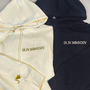 Personalized Embroidered Couple Matching Hoodie Roman Numeral Hoodie Couple Hoodies GIft Anniversary Gift Anniversary Gift for Her