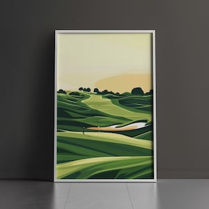 Stampa artistica minimalista di golf / Quiet Links 01 / Collezione Serenity / Arte di un campo da golf tranquillo / Arredamento per la casa tranquillo / Stampa digitale da parete