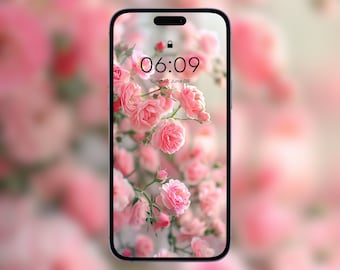 Pink Roses Phone Wallpaper: Dreamy Floral Lock Screen (Digital Download)