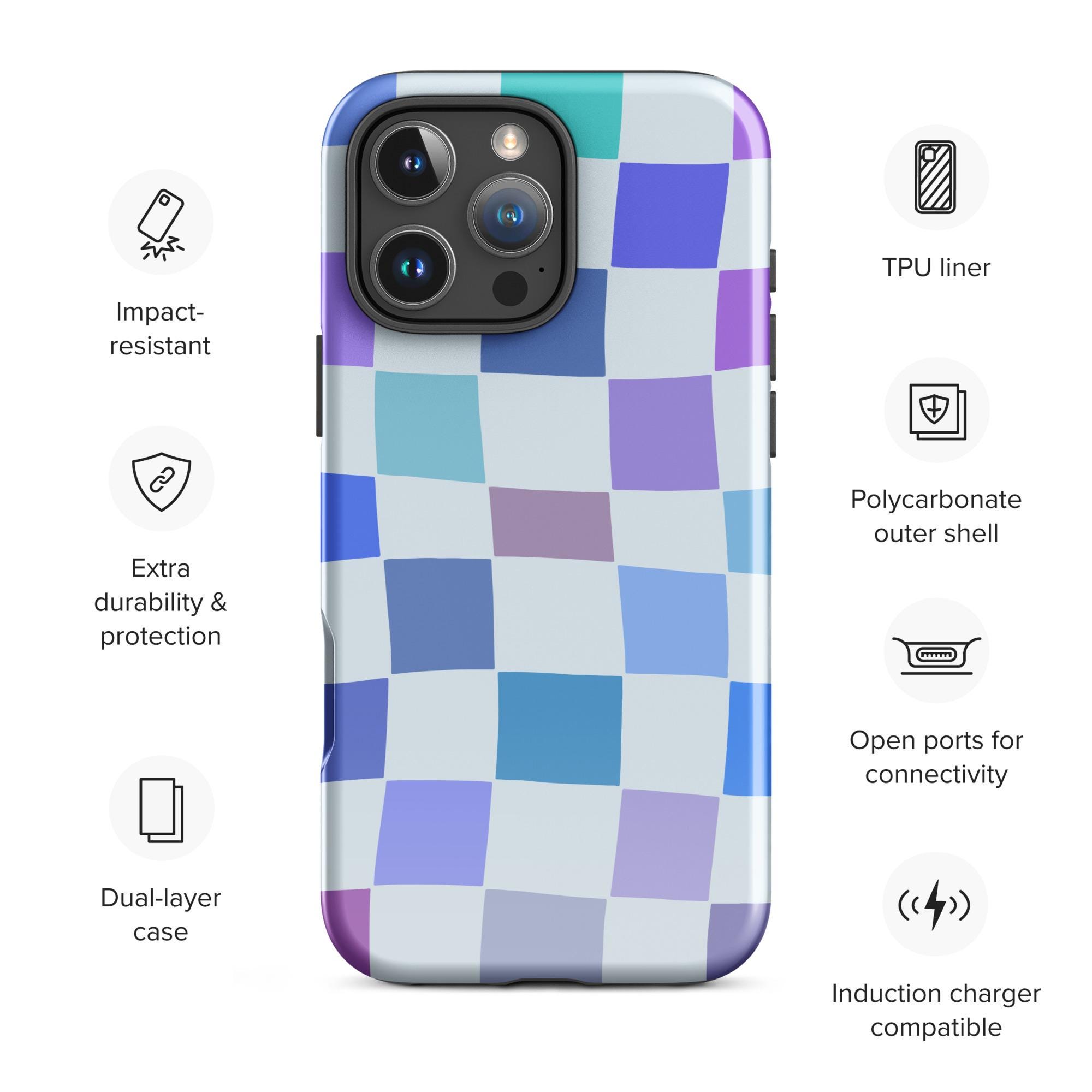 Cool Blue Wavy Checkered iPhone Case | Stylish Y2K Phone Cover