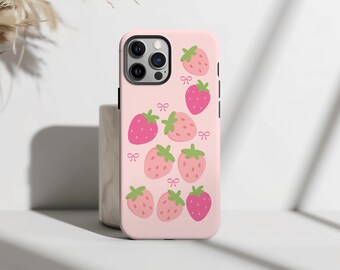 Strawberry iPhone Case: Kawaii Pink Fruit Design, Dual-Layer Protection