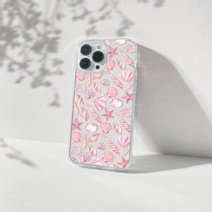 Pink Seashell iPhone Clear Case for iPhone 17, 16, 15, 14, 13 Pro Max Plus Coastal Ocean Starfish Cute Nautical Protective Phone Cover