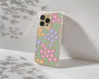 Cute Pastel Flower Clear iPhone Case for iPhone 17, 16, 15, 14, 13 Pro Max Plus Mini Cottagecore Aesthetic Protective Transparent Cover