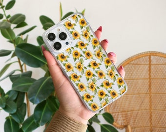 Yellow Sunflower Bloom iPhone Clear Case for iPhone 17, 16, 15, 14, 13 Pro Max Plus Moody Dark Floral Botanical Aesthetic Protective Cover