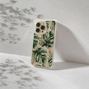 Tropical Monstera Leaf iPhone Case Tropical Leaf Pattern Phone Cover for iPhone 16 15 14 13 12 Mini 11 XR X 7 8 SE Samsung Galaxy S24 Plus