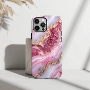 Stunning Pink and Gold Marble MagSafe Tough Case for iPhone 11, 12, 13, 14, 15, 16 Pro Max Mini Aesthetic MagSafe iPhone Case for iPhone 16