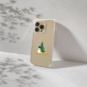Custodia invernale per iPhone con globo di neve e design di albero di pino e pupazzo di neve per iPhone 16 15 14 13 12 Mini 11 XR X 7 8 SE Samsung Galaxy S24