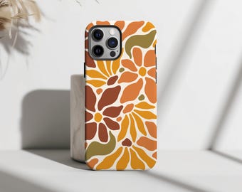 Jordnära retro blommigt iPhoneskal Vintage Groovy Summer Flower Phone Cover, Estetiskt Boho Skyddsskal för iPhone 16 15 Present till henne