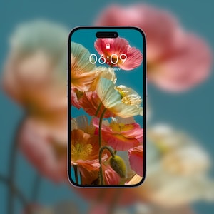 Spring Poppy Flower Phone Wallpaper: Elegant Floral Lock Screen (Digital Download)