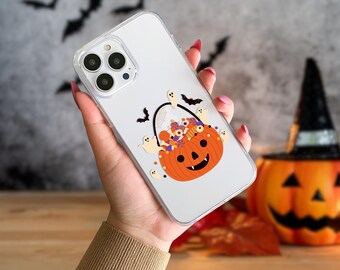 Sött Halloween-pumpa-godis-iPhoneskal Spök-fladdermus Halloween-transparent iPhoneskal till iPhone 16 15 14 13 12 MagSafe iPhoneskal
