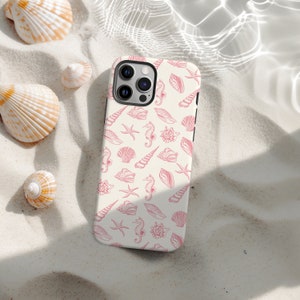 貝殻柄iPhoneケース | ピンクオーシャンビーチスマホカバー | ヒトデ柄タツノオトシゴ柄iPhone 17、16、15、14ケース | ビーチバイブス沿岸ギフト