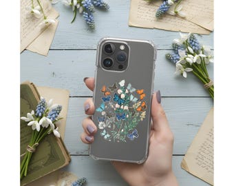 Vintage Butterfly Bouquet Clear iPhone Case for iPhone 17, 16, 15, 14, 13 Pro Max Plus Cottagecore Aesthetic Nature Protective Phone Cover