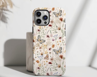 Wildflower Butterfly iPhone Case, Cottagecore Floral Meadow, Aesthetic iPhone 17 16 15 14 Pro Max Plus, Boho Nature Lover Gift