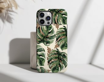 Monstera aquarelle coque iPhone | Housse de téléphone pour amoureux des plantes vertes | Esthétique Boho Jungle iPhone 17, 16, 15, 14 Pro Max | Cadeau plante pour maman