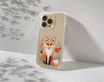 Whimsical Fox iPhone-hoesje voor iPhone 17, 16, 15, 14, 13 Pro Max Plus Cottagecore Floral Woodland Animal Aesthetic beschermhoes