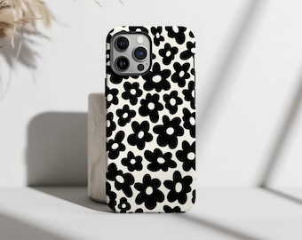 Funda monocromática con diseño de flores para iPhone 17, 16, 15 y 14 Pro Max, con una bonita margarita negra, estética moderna, duradera, a prueba de golpes y ajustada, ideal como regalo.