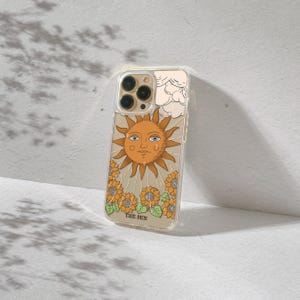The Sun tarotkaart illustratie iPhone hoes vintage design helder hoesje voor iPhone 16 15 14 13 pastel tarot telefoonhoes voor iPhone 16 MagSafe