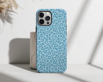 Funda elegante para iPhone con estampado de leopardo azul, manchas abstractas de guepardo, estética para iPhone 17, 16, 15 y 14 Pro Max Plus, regalo elegante con estampado animal único