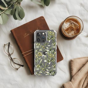 Elegant Olive Branch iPhone Case for iPhone 17, 16, 15, 14, 13 Pro Max Plus Chic Greenery Botanical Aesthetic Protective Transparent Cover