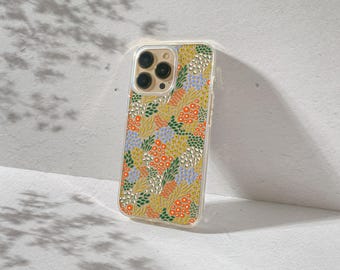 Funda transparente para iPhone con diseño floral colorido para iPhone 17, 16, 15, 14, 13 Pro Max Plus Mini. Funda protectora transparente con estética botánica abstracta.