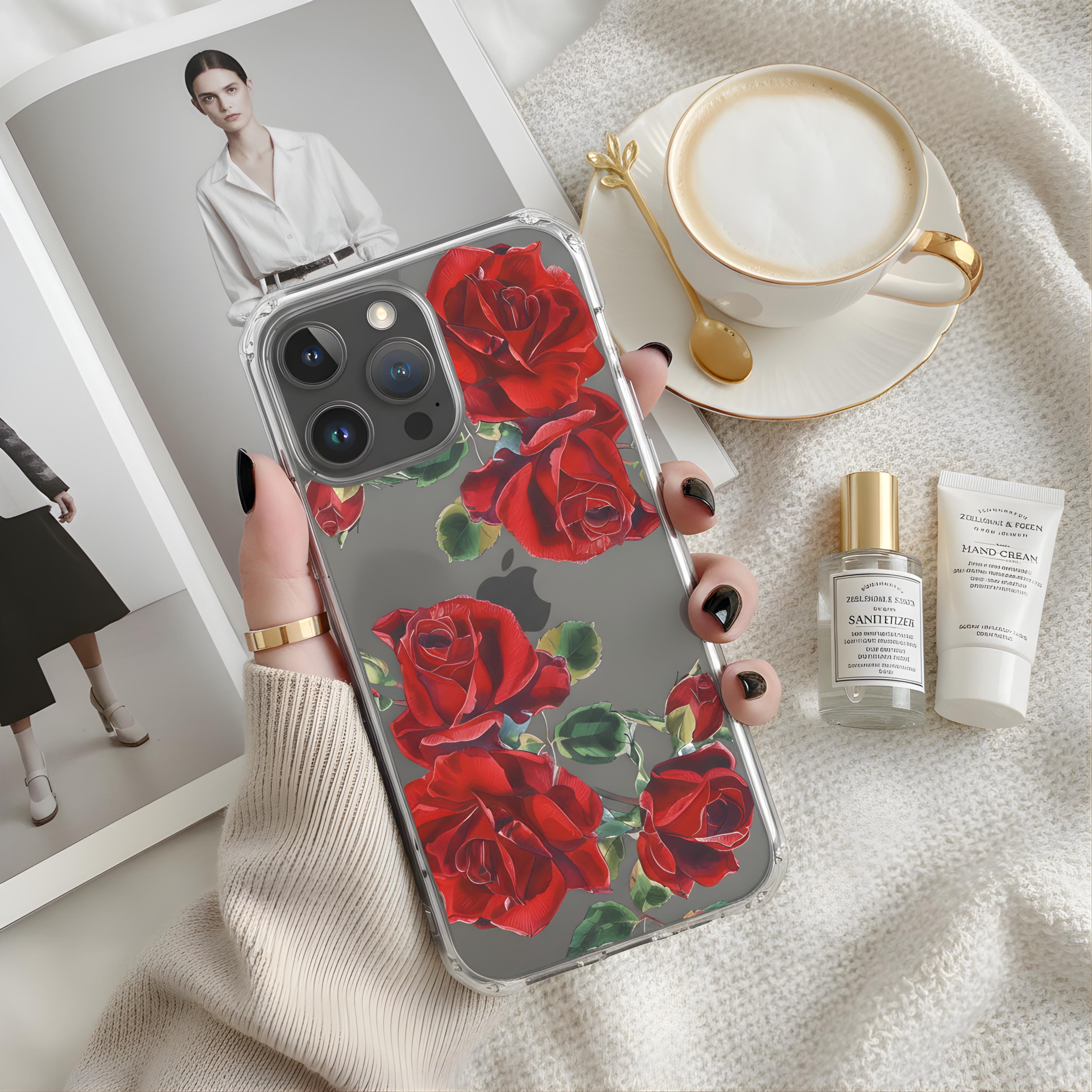 Elegant Red Rose Case for iPhone 17 16 15 14 Pro Max Romantic