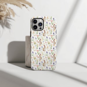 Cute Bunny and Floral Phone Case for iPhone 11, 12, 13, 14, 15 Pro Max Mini Tough Phone Case Adorable Rabbit iPhone Cover for iPhone 16 Pro