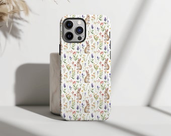 Cottagecore Bunny iPhone Case | Floral Rabbit Pattern Phone Cover | Woodland Animal iPhone 17, 16, 15, 14 Pro Max | Nature Lover Gift