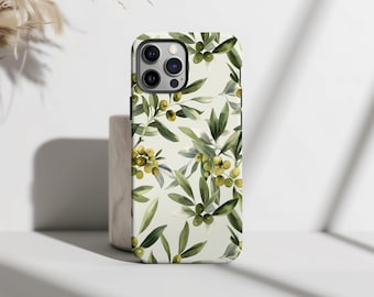 Olive Branch iPhone Case | Mediterranean Plant Phone Cover | Italian Olive Tree iPhone 17, 16, 15, 14 Pro Max Case | Nature Lover Gift