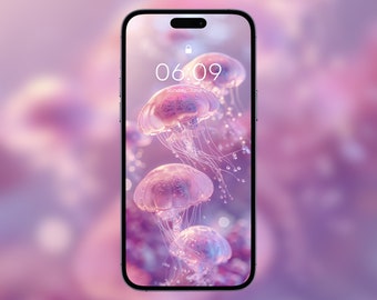 Verträumte Qualle Handy Hintergrundbilder: Pastell Unterwasser Sperrbildschirm (Digitaler Download)