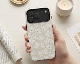 Minimalist Magnolia Floral iPhone 17 16 15 14 Case, Simple Elegant Flower Phone Cover, Aesthetic Chic Gift, Personalized Gift