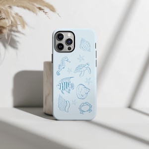 Beach Coastal iPhone Case Turtle Seahorse Starfish Design Case Beach Style Tough Protective iPhone Case Beach Vibes iPhone 16 15 14 13 Cover