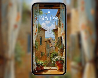 Picturesque Window View Phone Wallpaper | iPhone Wallpaper, Samsung Wallpaper, Aesthetic Lock Screen | Vintage Wallpaper