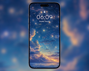 Starry Night Cloudscape Phone Wallpaper – iPhone Wallpaper, Samsung Wallpaper, Celestials Wallpaper, Aesthetic Lock Screen, HD Wallpaper