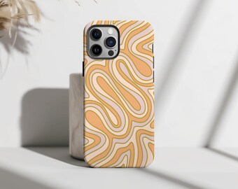 Pastel Boho Wavy Swirl iPhone Case Aesthetic Abstract Groovy Phone Cover, Indie Protective Phone Case for iPhone 16 15 Trendy Gift for Her