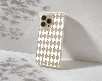 Harlekin Karo klare iPhone Hülle für iPhone 17, 16, 15, 14, 13 Pro Max Plus Schwarz Weiß Diamant Minimalistische transparente Schutzhülle